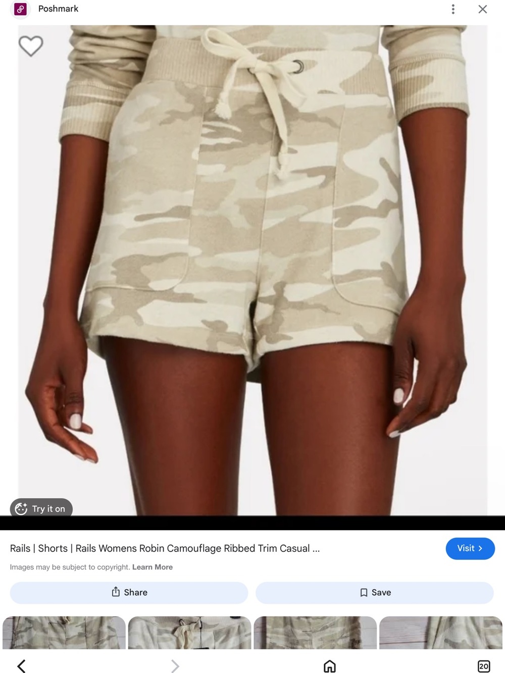 Rails Womens Robin Camo ribbed trim Knit Drawstring Shorts EUC XS CASUAL